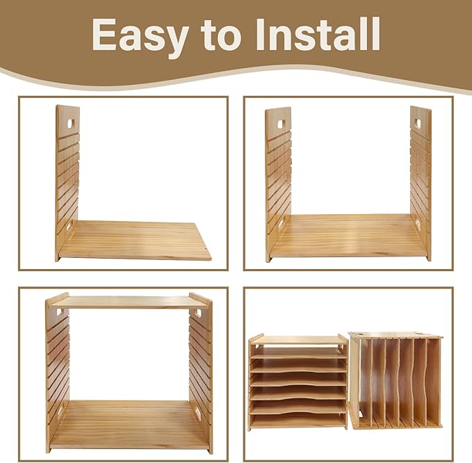 6 Tier Wooden Tray Dividers for Cabinets, Cookie Sheet Organizer 15.7" W x 16.5" H x 12.6" D Baking Sheets, Pans and Cutting Boards Organizer for Kitchen Cabinets or Countertop - Image 4