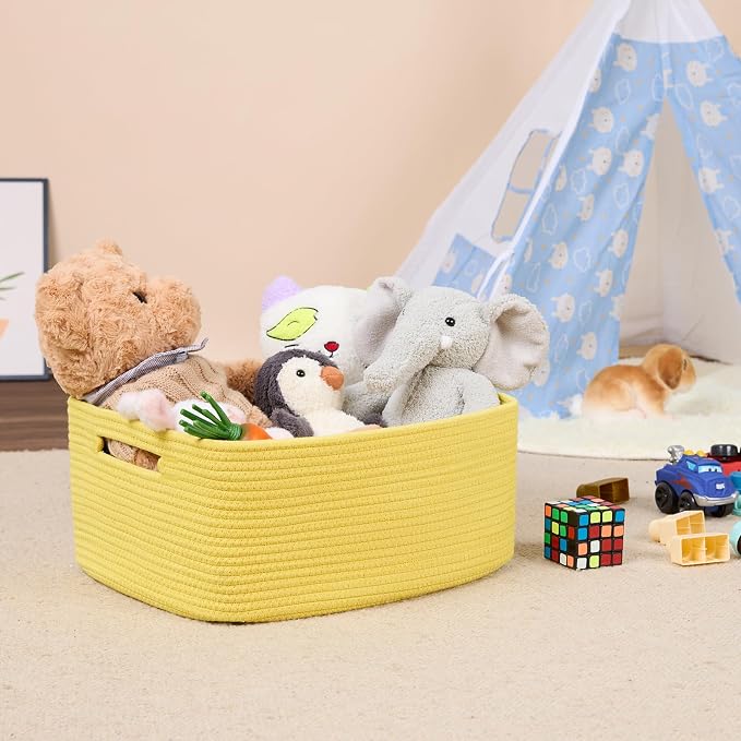 MiniArk Large Storage Baskets for Shelves, 17 x 13 x 7.5” Closet Organizers Bins for Clothes Blanket Towels, Baby Nursery, Toy Baskets Box, Woven Rope Baskets, 2 Packs Yellow - Image 5