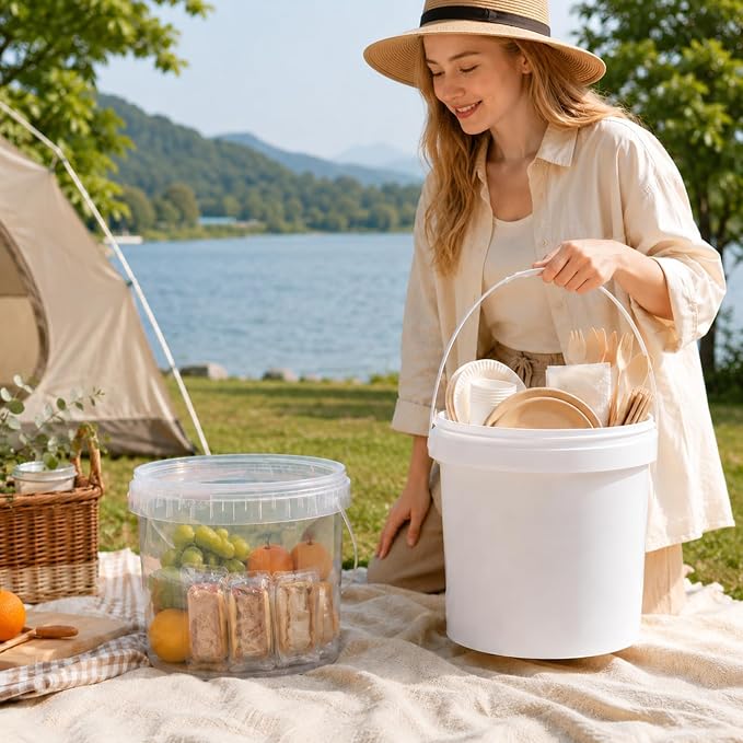 DEMORA 4 Pack 1.6 Gallon Food Grade Storage Buckets with Lids, Clear | BPA-Free & Stackable, Leakproof Freezer Safe; For Deli, Ice Cream, Meal Prep, Cleaning, Car Wash & Fishing - Image 7