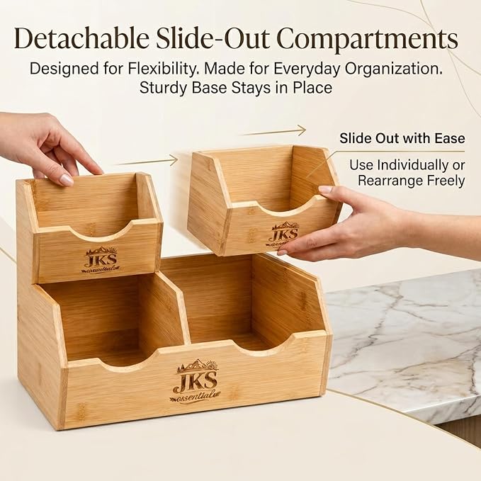 Bamboo Pantry Storage Bins|Stackable Potato and Onion Storage Bin|3Tier Bamboo Pantry Organizer with Slide Out Access|Fruit & Vegetable Storage Basket for Kitchen Countertop|Pantry & Cabinet Organizer - Image 6