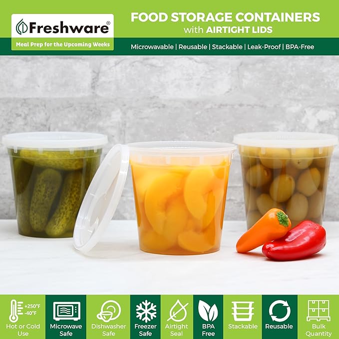 Freshware Food Storage Containers [240 Set] 24 oz Plastic Deli Containers with Lids, Slime, Soup, Meal Prep Containers | BPA Free | Stackable | Leakproof | Microwave/Dishwasher/Freezer Safe - Image 2