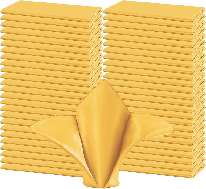 50 PCS Gold Square Satin Cloth Napkins, 20 X 20 Inch | Soft Smooth, Washable Reusable, Silk Dinner Table Napkins Bulk, for Weddings Parties Banquets Dining and Restaurants by FXKS