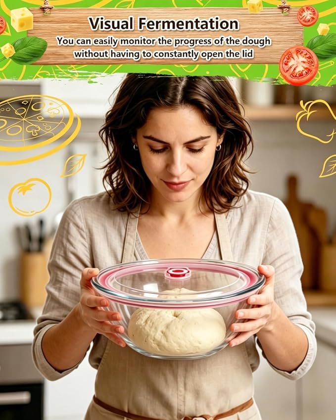 2 Pack Pizza Dough Proofing Container, 2000ML Glass Proofing Box with Clear Airtight Lid, Stackable Fermentation Storage for Dough Balls & Bread, Includes Cutter - Image 4