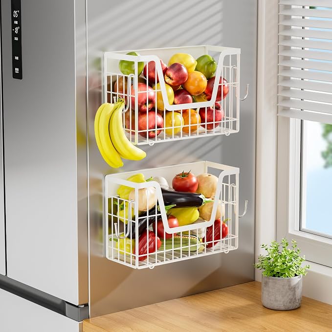 2 Set Magnetic Fridge Shelf, White Magnetic Fruit Basket for Fridge | Potato and Onion Storage Bins, Wire Baskets Magnet Shelves Spice Rack for Refrigerator Laundry Kitchen Organizer and Storage - Image 10