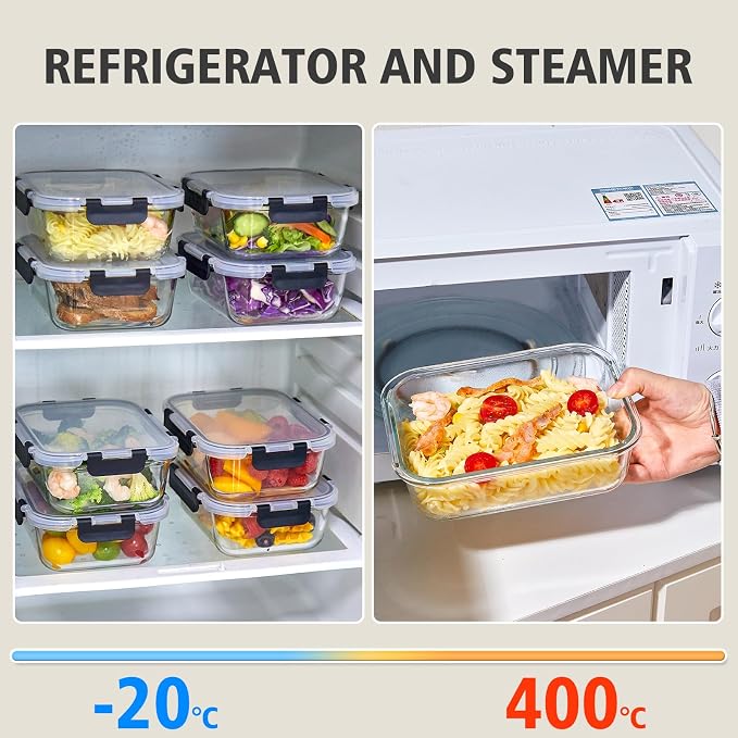 Liuruiyu 10 Pack 21.6oz Glass Food Storage Containers with Lids, Meal Prep Containers, Airtight Bento Boxes with Leak Proof Locking for Microwave, Oven, Freezer and Dishwasher, BPA Free - Image 5