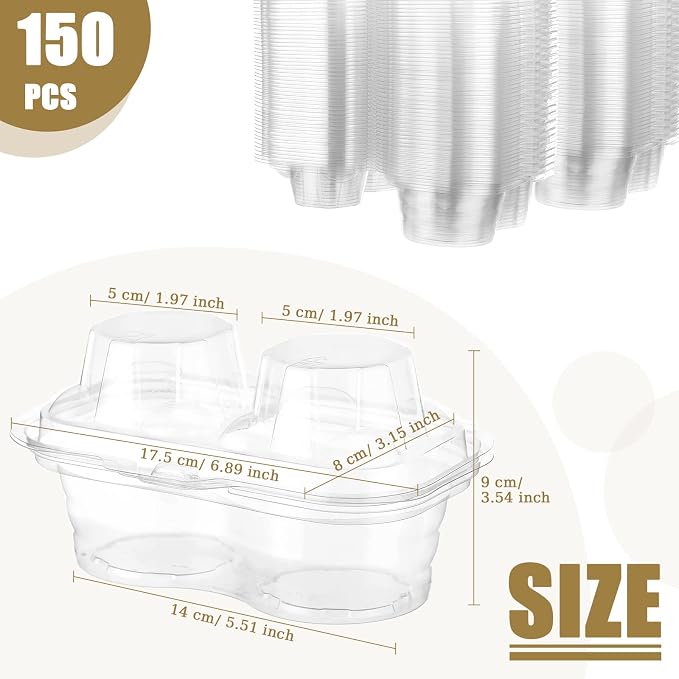 Eaasty 150 Pcs 2 Compartment Plastic Cupcake Containers Disposable Deep Cupcake Carrier Holder Box with Lids Stackable Clear Dessert Container for Muffin Pies Weddings Birthday Party - Image 2