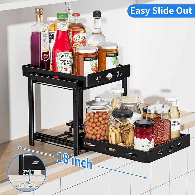 BOIVSHI Pull Out Spice Rack, Save Cabinet Space, 9.7''Wx10.8''Dx9.2''H | 2 Tier Cabinet Spice Organizer Height Adjustable, Vertical Spice Rack Maximizes Storage Space Inside the Cabinet - Image 4