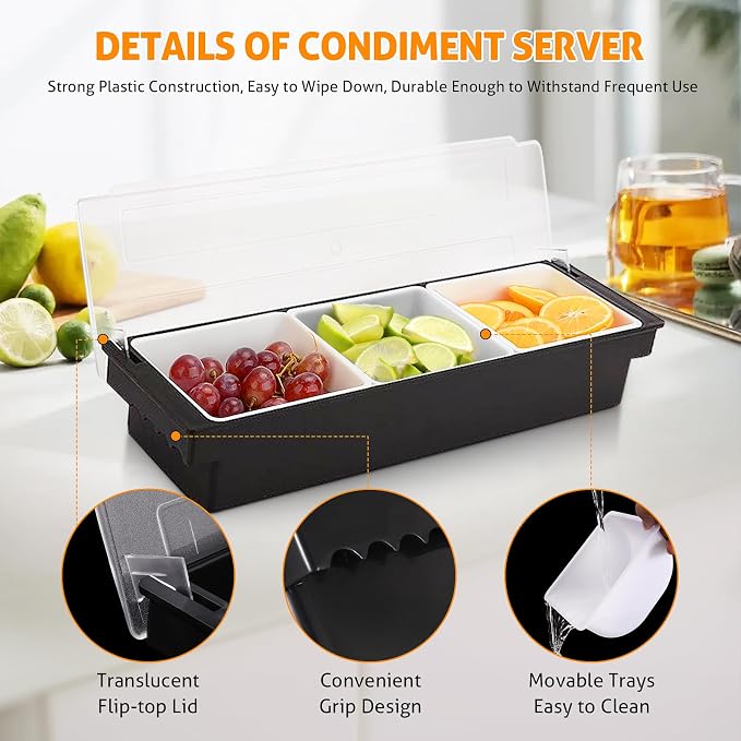 WICHEMI Ice Chilled Condiment Caddy with 3 Removable Trays and Lids | Condiment Container, Taco Bar Serving Tray, Fruit & Garnish Trays Serving Platter for Salad, Party Supplies & Bar Accessories - Image 3