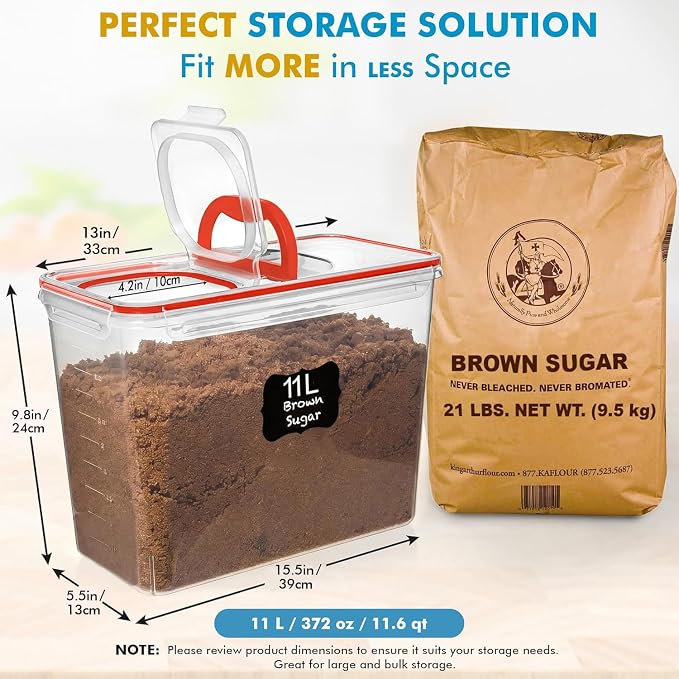 Shazo 2 PC (11L | 372 oz) Flour Sugar Storage Containers with Spout Lid & Easy Carry Handle - BPA Free Extra Large Airtight Food Storage Containers with Lids - Rice Canisters Sets for Kitchen & Pantry - Image 2