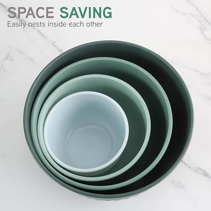 COOK WITH COLOR Prep Bowls with Lids- Wide and Deep Nesting Plastic Small Mixing Bowl Set with Lids, 8 Piece Set - Deep Bowls, Sage - Image 6