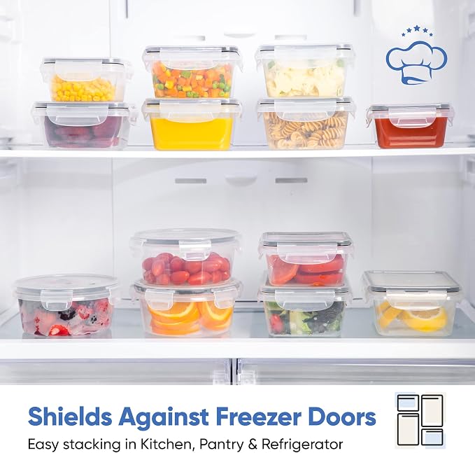 Chef's Path 32 Piece Airtight Food Storage Containers with Easy Snap Lids, 16 Containers and Lids, Stackable Kitchen and Pantry Canisters for Meal Prep and Food Storage - Transparent - Image 6