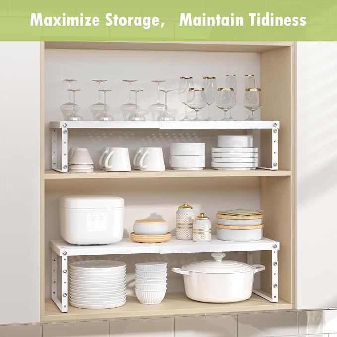 RUILALIFE Expandable Cabinet Organizer Shelf With Adjustable Height, Stackable Kitchen Countertop Organizer Rack, Adjustable Shelf Riser For Kitchen Counter, Pantry, Cupboard, Desk, Tabletop - Image 2