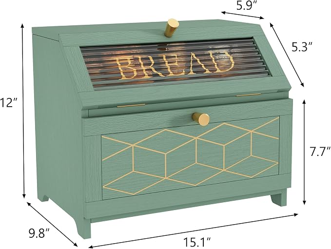 HOLTICO Double Layer Bread Box with Golden Trim for Kitchen Countertop | Wooden Bread Container for Kitchen Counter, Large Capacity Bread Keeper, Farmhouse Food Organizer with Glass Window - Image 7