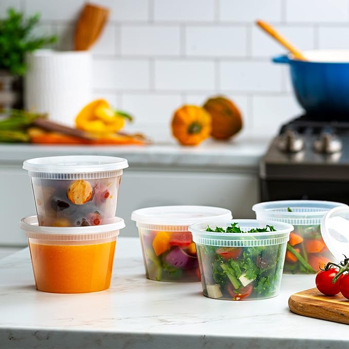 GUSTO 16 oz Plastic Deli Containers with Lids [240 Sets] Food Storage | Microwave, Dishwasher & Freezer Safe, Disposable or Reusable, BPA Free, Leak-Proof, Soups, Takeout, Meal Prep & Leftovers - Image 3