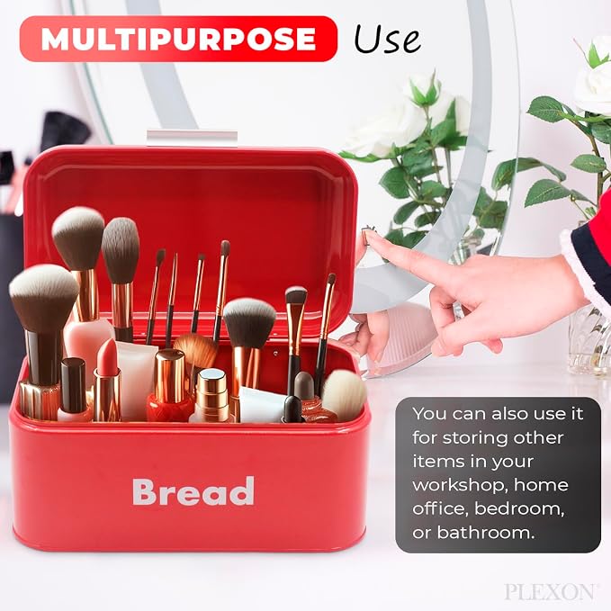 Plexon Bread Box for Kitchen Countertop, Bread Container with Coffee, Tea, Sugar Canisters, Metal 4-Piece Bread Box Set with Lids, Red - Image 5