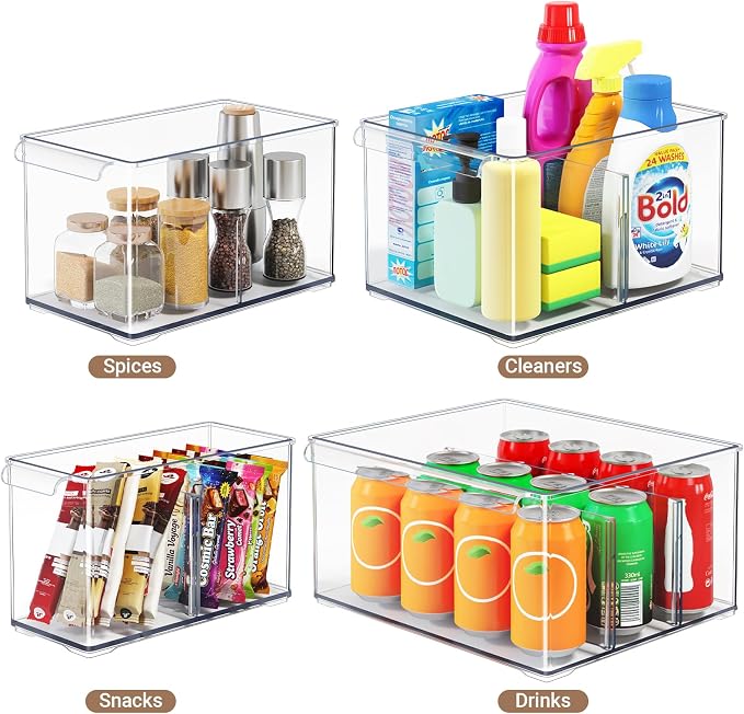 Clear Plastic Storage Bins with Dividers for Fridge Pantry Organizers and Storage Containers, 3 Pack Acrylic Stackable Sturdy Storage Boxes for Home Edit and Cabinet Organizers C6-1 - Image 8