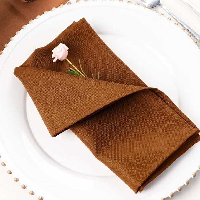 Efavormart Premium Cloth Napkins Set of 10, 20x20 Inch Brown Seamless Dinner Napkins, Washable Linen Table Napkin Cloth with Hemmed Edges for Weddings, Party and Banquet - Image 2