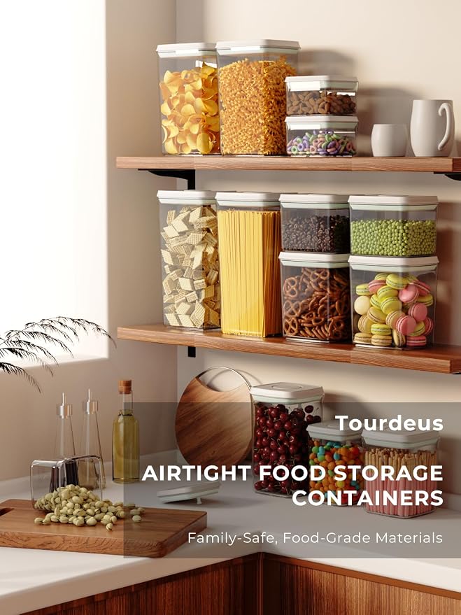 Pop Top Food Storage Containers, 0.5 Qt & 1.5 Qt Airtight Jars | Clear Stackable Kitchen Jars for Oats, Coffee, Sugar, Nuts and Snacks, Designed for Breakfast Stations and Small Cabinets - Image 3