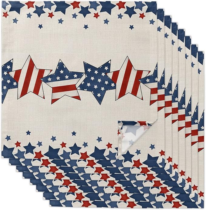 Patriotic Memorial Flag Cloth Napkins Set of 8 - Washable Dinner Napkins Reusable Table Napkins for Home Party Weeding Dining Table Setting Decoration, American Independence Day Oversized 20"x20" by Unknown