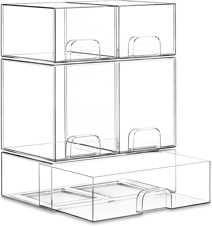 Stackable Storage Drawer Organizers Set of 5 for Bathroom Organizer Storage | Clear Plastic Organizer Bins for Baby Bottle, Kitchen Under Sink, Laundry, Pantry, Beauty, Cabinet, Medicine, Office Supplies by Unknown