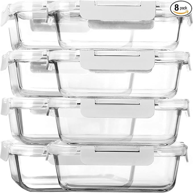M MCIRCO 8 Pack,30 oz Glass Food Storage Containers with Lids, White | Glass Meal Prep Containers,Airtight Lunch Containers with Lids, Microwave, Oven, Freezer and Dishwasher Friendly, BPA Free by MMCIRCO