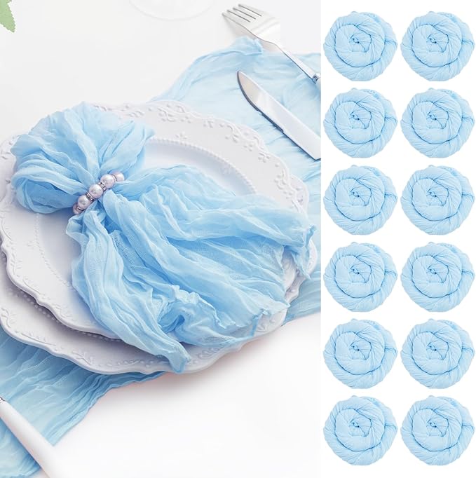 Baby Blue 60 Pack Cheesecloth Napkins Washable 21x21 Inches Baby Blue Cloth Napkins Set of 60 Bridal Baby Shower Dinner Table Napkins for Wedding Rustic Boho Cotton Gauze Summer Party Table Decor by FoliafeelHome
