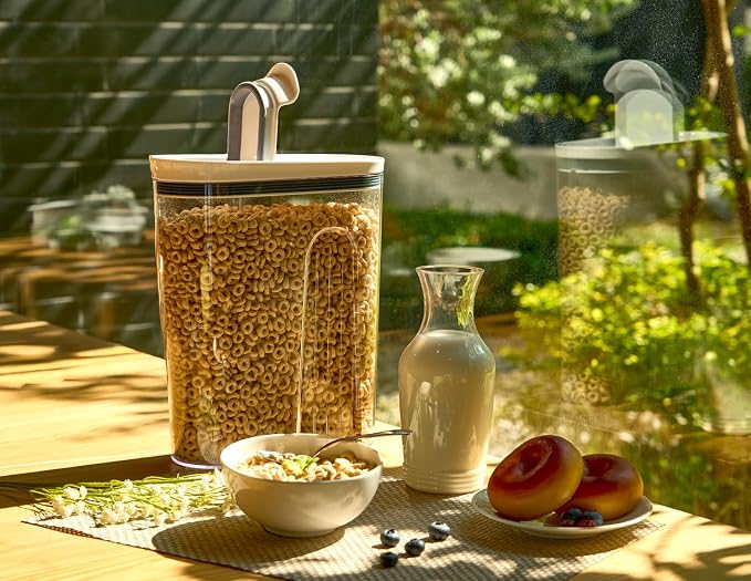 Felli Cereal Container Storage Airtight Holds 32 oz Family Size Breakfast Box with Flip Top Lid, Stackable Acrylic Dry Food Dispenser, Protein Granola Oats Grains, Crunch Keeper (Large 4.1Qt - 2pk) - Image 2