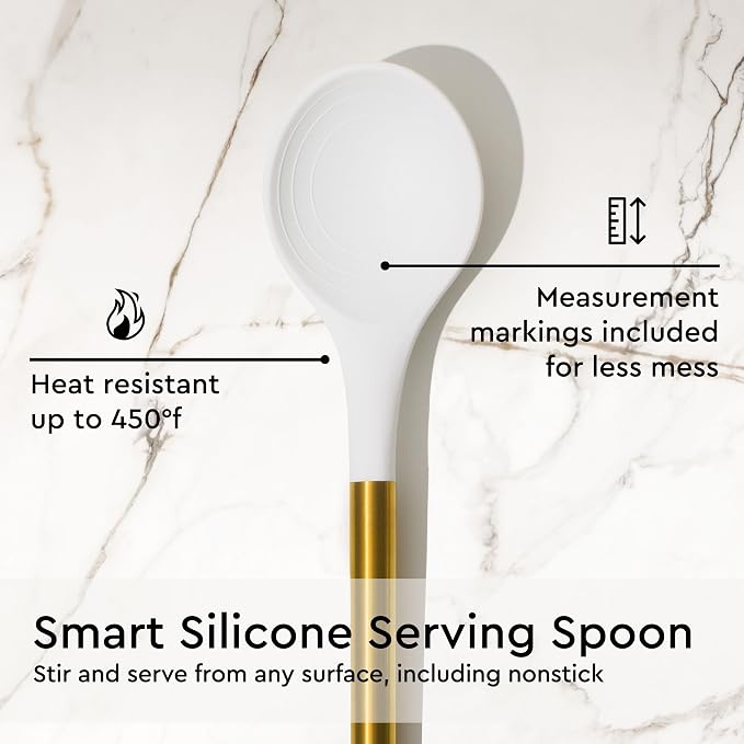 Styled Settings White and Gold Kitchen Utensils Set with Holder, 7-Piece | Silicone Cooking Tools with Gold Utensil Holder - Luxury Kitchen Accessories for Stylish Cooking and Serving - Image 2
