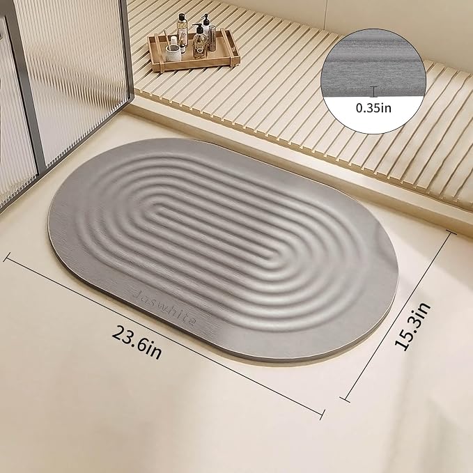 Stone Dish Drying Mat - Large Foldable Marbled Quick Drying Dish Mats, Stone Coasters Set of 4 Collapsible Ultra Absorbent Diatomaceous Earth Mats for Kitchen Counter Bathroom (Grey_Oval) - Image 3