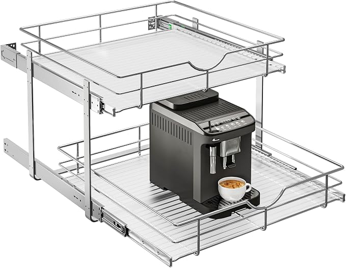 WelFurGeer 2-Tier Kitchen Cabinet Pullout Shelf and Drawer Organizer, Soft Close Pantry Pull Out Shelves, Heavy Duty Pull Out Cabinet Organizer with Shelf Liner for Kitchen Cabinets, Pantry Storage by WelFurGeer