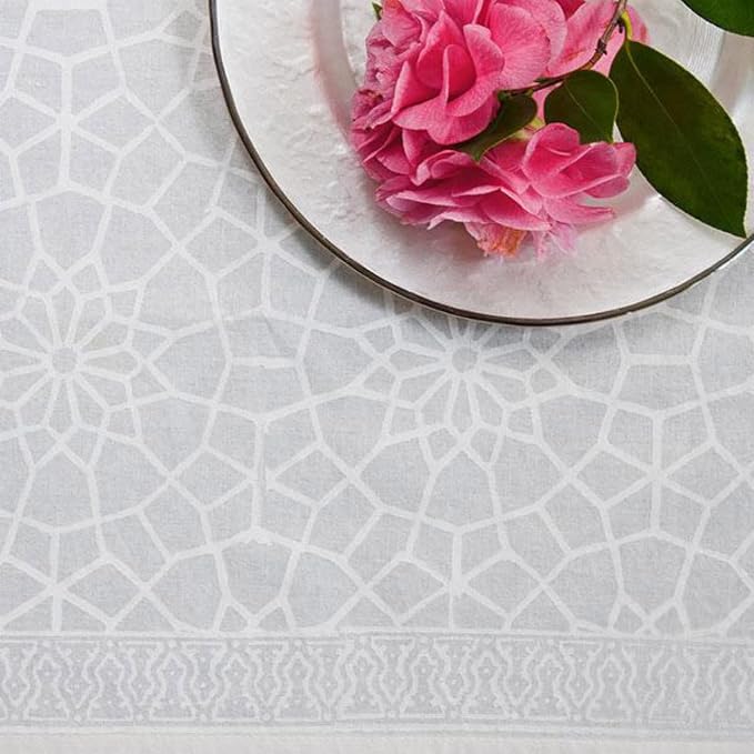 100% White Cotton Dinner Napkins, Set of 6, Hand Printed Royal Mansour Design, Fair Trade, Washable Cloth Napkins for Parties & Cocktails 20x20 in - Image 4