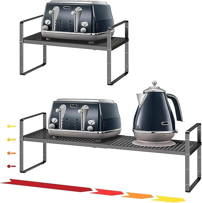 16.5~27.1" Expandable Shelf with Hole，1Pack 8.1" Wide Stackable Cabinet Shelves，Black by Unknown