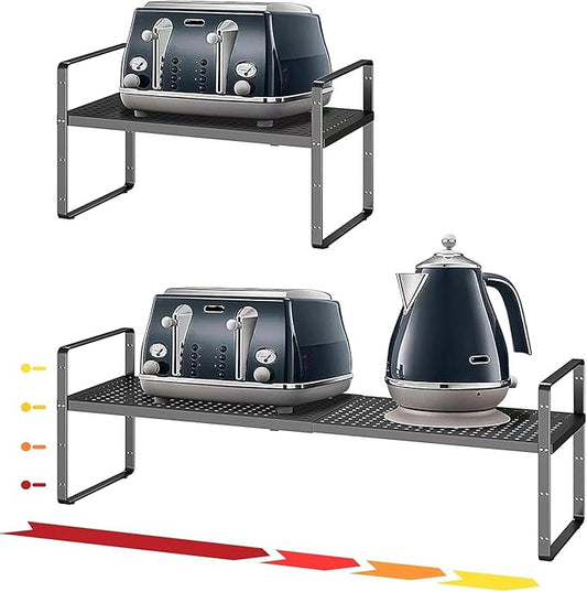 16.5~27.1" Expandable Shelf with Hole，1Pack 8.1" Wide Stackable Cabinet Shelves，Black by Unknown