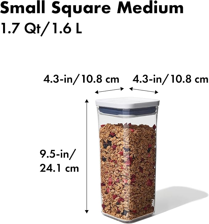 OXO Good Grips POP Container - Airtight Food Storage - Small Square Medium 1.7 Qt Ideal for granola, dried beans and snacks (Pack of 8) - Image 2