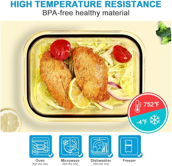 DAS TRUST Amber Glass Meal Prep Containers Microwave Safe Meal Prep Bowls Glass Food Prep Containers with Lid for Adult Meal Prep Bento Boxes - Image 4