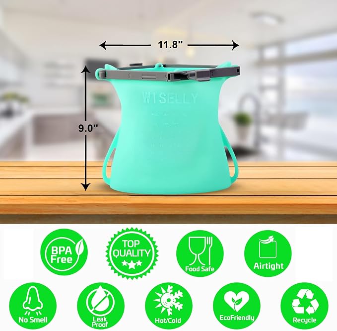 Silicone Food Storage Bags Reusable Stand-Up FoodBunker Dishwasher Safe Set of 3 (2 x 33 Oz + 101 Oz) For Freezing, Marinating Silicone Food Storage Bags - Image 7