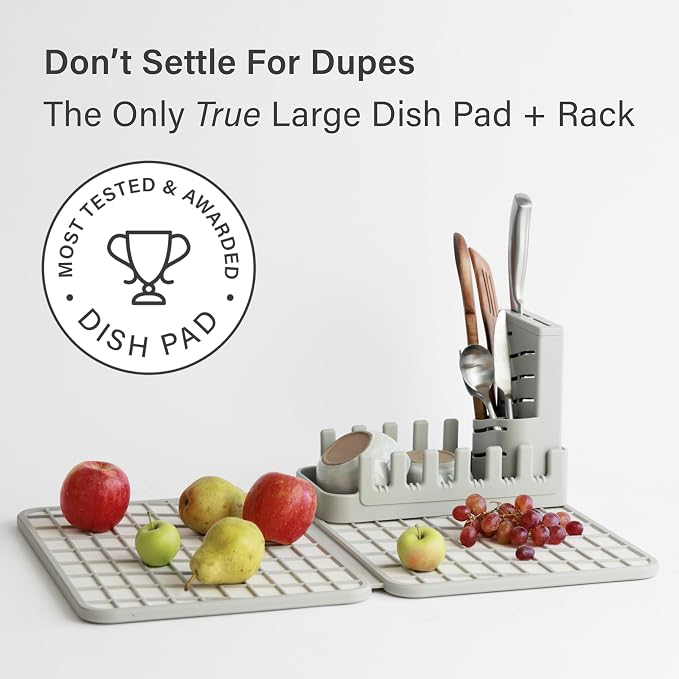 Dorai Home Collapsible Dish Drying Rack with Stone Dish Pad - Kitchen Counter Set with Diatomaceous Earth Stone Dish Mat for Quick Drying - Space-Saving Design - Large 24.6" x 16.5", Sandstone - Image 7