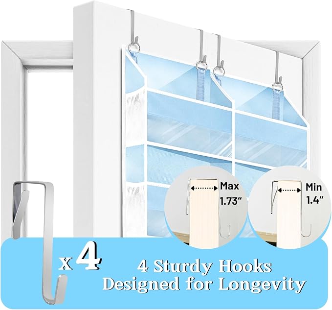 Blue Over the Door Organizer 5 Tiers, Extra Large Behind Door Storage of 10 Compartments, 80 lbs Weight Capacity Hanging Storage Organizer with Clear Window Kids Toys, Shoes, Diapers, Room storage - Image 6