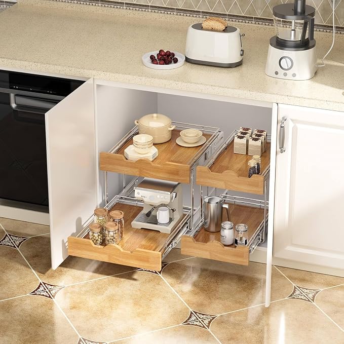 OCG Pull Out Cabinet Organizer 17" W x 21" D, 2 Tier Slide Out Shelf, Heavy-Duty Pull Out Drawer for Cabinets, Base Cabinet Organization for Kitchen, Pantry, Bathroom - Image 5