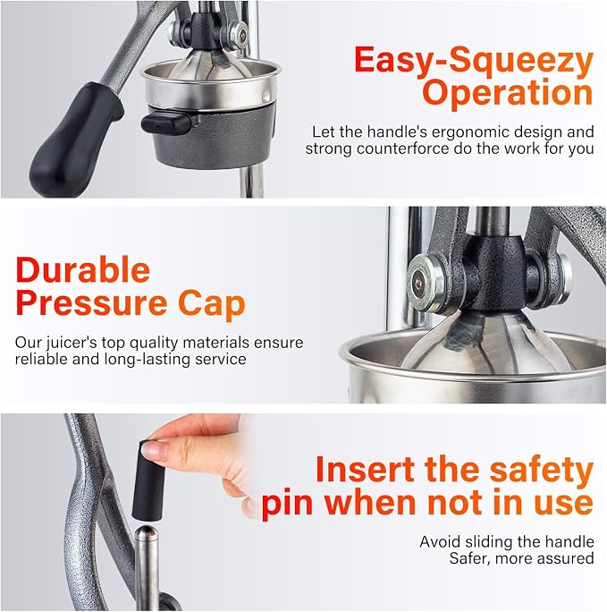 Manual Cast Iron Juicer, Gray Lemon Citrus Squeezer | Detachable Cone, Free Stainless Steel Cup, Extracts Juice from Lemons, Oranges and Grapefruits, Easy to Clean - Image 5