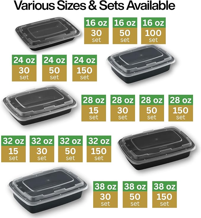 Meal Prep Containers [50 Pack] Rectangular Food Storage Containers with Lids, Bento Box, BPA Free, Stackable, Microwave/Dishwasher/Freezer Safe To Go Food Containers for Meal Prep (38 oz) - Image 7