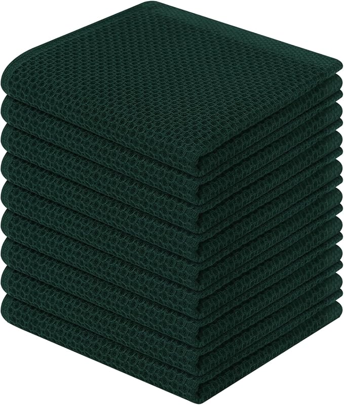 Homaxy 100% Cotton Waffle Weave Kitchen Dish Cloths, 9-Pack, Blackish Green | Ultra Soft Absorbent Dish Towels, Quick Drying Dish Rags with Hanging Loop, 12 x 12 Inches by Homaxy