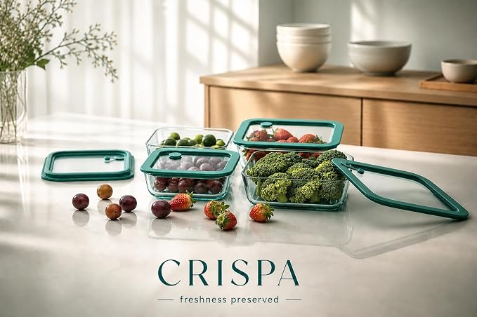 Crispa 8-Piece Teal Square Glass Food Storage Containers with Silicone Glass Lids – 100% Plastic-Free (2x 40oz, 2x 20oz) – Leakproof, Airtight, Freezer, Microwave and Dishwasher Safe - Image 8