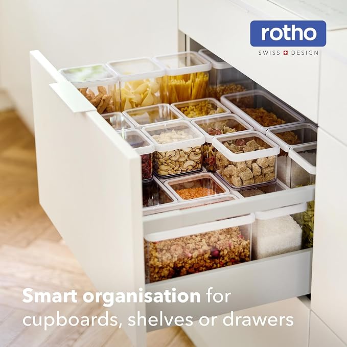 Rotho Loft Storage Box Set of 24 Plastic Boxes with Lid Airtight White | Airtight Storage Box, Plastic Boxes with Lid, Rotho Storage Jars, Aroma-proof, Stackable, Modular, Dishwasher Safe - Image 2