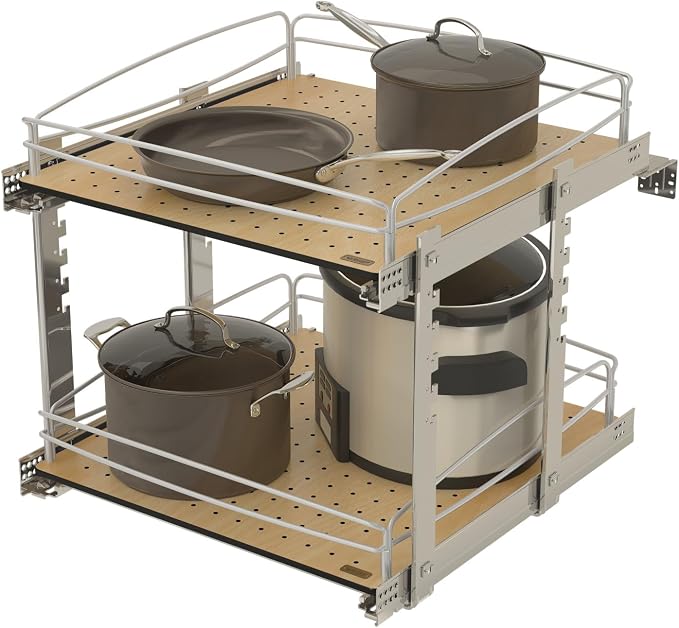 Rev-A-Shelf 2 Tier Pull Out Kitchen Cabinet Storage Organizer with Solid Bottom & Undermount Soft-Close Full Extension Slides, Min Opening Width of 20", 54BK-21SC-2-1 - Image 3