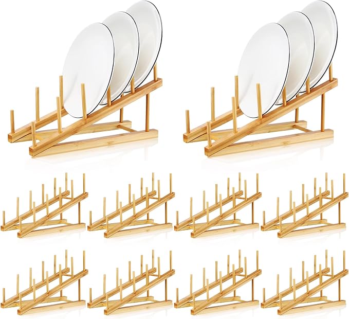 10 Pcs Wooden Bamboo Dish Drying Rack Kitchen Cabinet Organizer for Cabinet Cutting Board Display Stand for Dish Plate Bowl Water Bottles Cup Pot Lid Cutting Board by Suclain