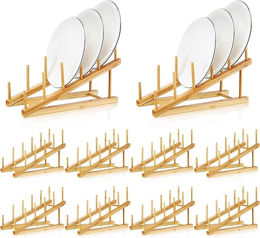 10 Pcs Wooden Bamboo Dish Drying Rack Kitchen Cabinet Organizer for Cabinet Cutting Board Display Stand for Dish Plate Bowl Water Bottles Cup Pot Lid Cutting Board by Suclain