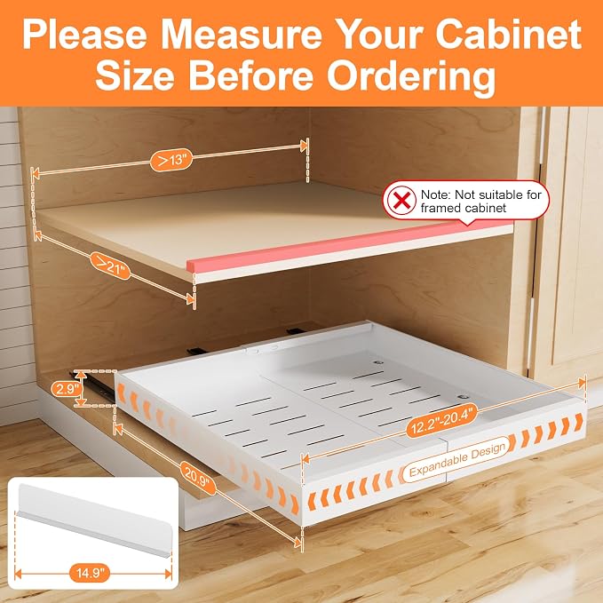 YJHome 2 Pack Pull Out Cabinet Organizer, No Drill Expandable Width 12"-20" & 21" Depth, Adhesive or Screw-In Installation, Magnetic Divider for Custom Storage, for Kitchen Pantry Bathroom Cabinet - Image 4