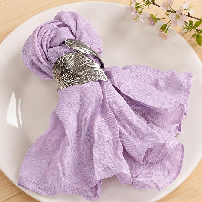 Cloth Napkins Set of 10 21"x21" Reusable Cheesecloth Napkins Lilac Purple | Boho Rustic Dinner Napkins Washable Gauze Table Napkins Cloth Hemmed Edges for Wedding Bridal Shower Family Gathering Decor by MLMC