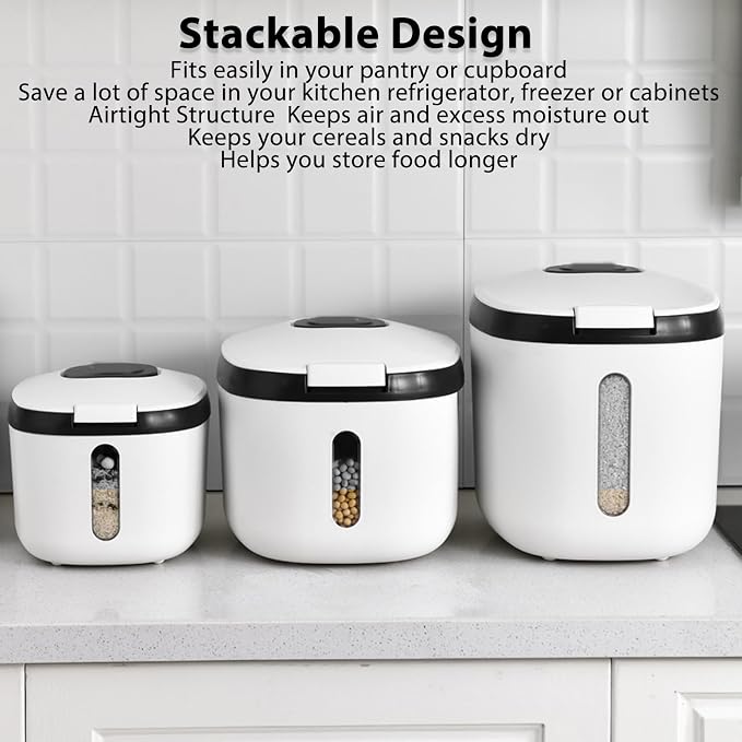 Rice Storage Container, Large Capacity Food Storage Container, Airtight Food Storage Container with Measuring Cup, Covered Rice Bucket, Cereal Dispenser Bin for Grains Nuts Flour(M Gray (10kg/22.0lb)) - Image 7